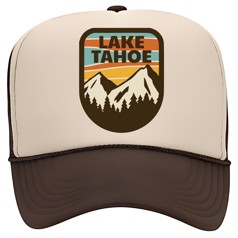 Lake Tahoe Hat Foam Trucker Mesh Snapback Cap Hat Tan & Brown